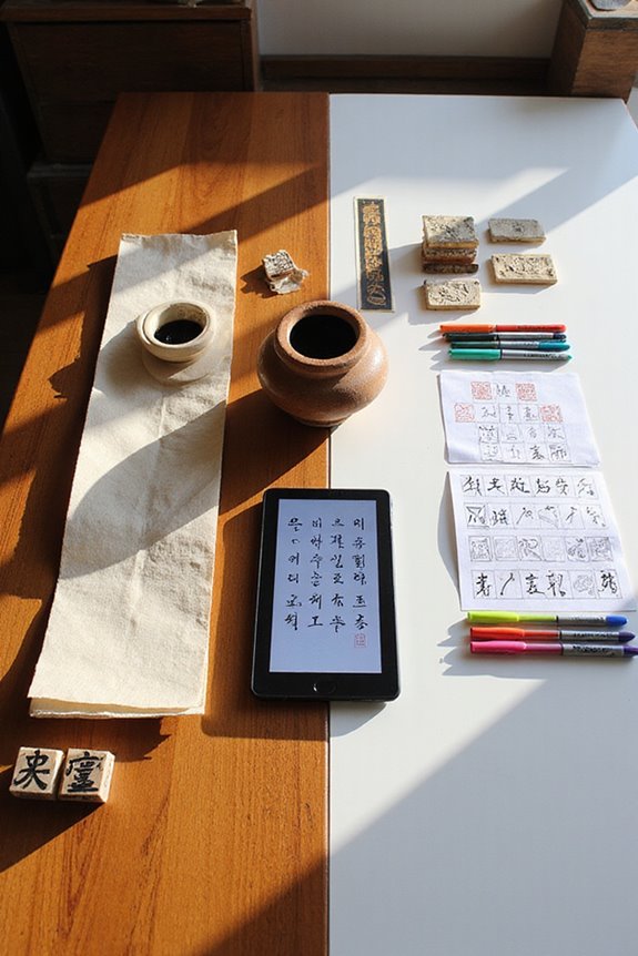 traditional vs modern calligraphy tools